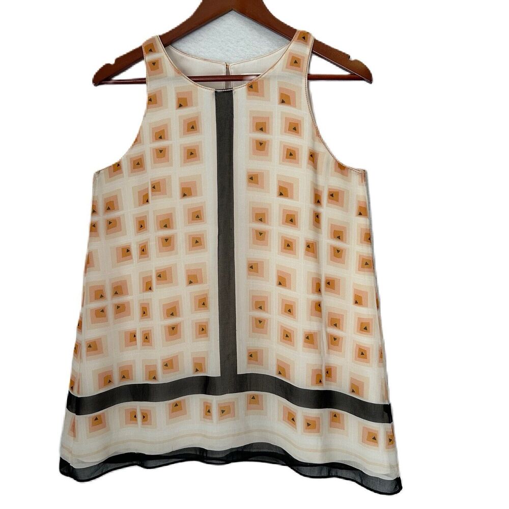 Max Studio Specialty Product Top Women S Black Beige Peach Geometric Vacay Retro